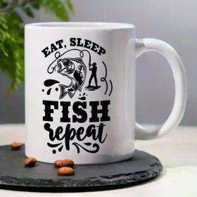 Eat Sleep Fish Repeat" Humorous Fishing-Themed Coffee Mug - 11oz Ceramic, Insulated & Dishwasher Safe, Perfect
