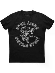 Even Jesus Had A Fishing Story Mens Short Sleeve New Cotton Black T-shirtCouple Clothing 2025 (Color: Black, size: L)