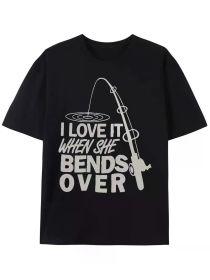 Men's Front Printed Short Sleeve T-Shirt - Comfortable and Breathable Summer, Spring & Fall Casual Top - Fisher Man T-Shirt, Fishing Dad Gift (Color: Black, size: L)