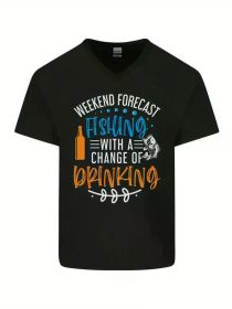 Fishing Forecast Funny Beer Fisherman 2 Mens V-Neck Cotton T-ShirtComfortable & fashionable Couple Clothing (Color: Black, size: S)