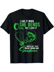 Halloween I love her funny fishing adult humor t-shirt bent over (Color: Black, size: S)