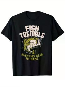 Fun "I Fisherman Tremble" Cotton T-Shirt - Casual Crew Neck, Black, Size S-XXXL |Perfect for fishing enthusiasts, all seasons (Color: Black, size: XXXL)
