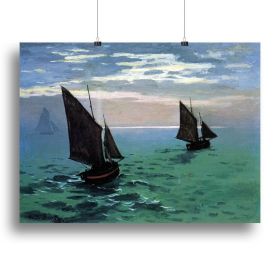 Le Havre exit the fishing boats from the port by Monet Canvas Print or Poster (Type: Standard Framed Canvas Print, size: 16" x 12" / 42cm x 30cm (approx))