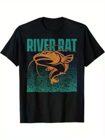 Men's Cotton Catfish Fishing T-Shirt - Breathable, Stretchy Fabric, Geometric Design | Suitable for both everyday and casual wear, all seasons (Color: Black, size: L)