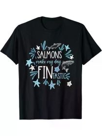 Salmon Fishing Shirts, Fishermen Fishing, Salmon T-Shirts Christmas Gifts, Christmas Pajamas, Multi-Purpose Shirts, Short-Sleeved Tops (Color: Black, size: XL)