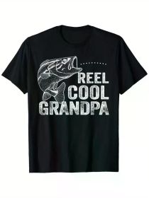 Cool Grandpa's "Cotton T-Shirt with Fishing Theme for Mens - Casual Crew Neck, Short Sleeves, Black, Sizes S-XXXL, Four Seasons, Family T-Shirt (Color: Black, size: XXXL)