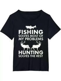 1 pc, 100% cotton T-shirt, Fun fishing and hunting gift Christmas Humor Hunter Cool T-shirt (Color: Black, size: M)
