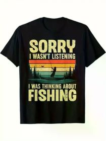 1pc Fishing T-Shirt for Enthusiasts for Men Women Couple Fashion T-Shirt, Street Short Sleeve Cotton T-Shirt -Ultra-Soft, Breathable (Color: Black, size: L)